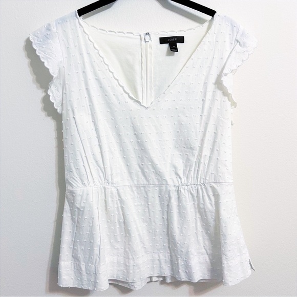 J. Crew Tops - J. Crew White Swiss Dot Peplum Cotton Blouse Size 4 feminine prairie Parisian